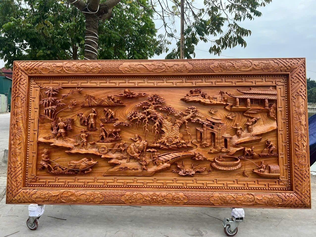 Tranh gỗ đồng quê bằng gỗ Hương Đá