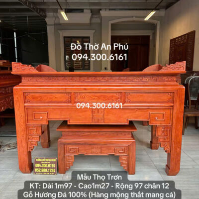 Án Gian Thờ Mẫu Thọ Trơn chân 12 Gỗ Hương Đá