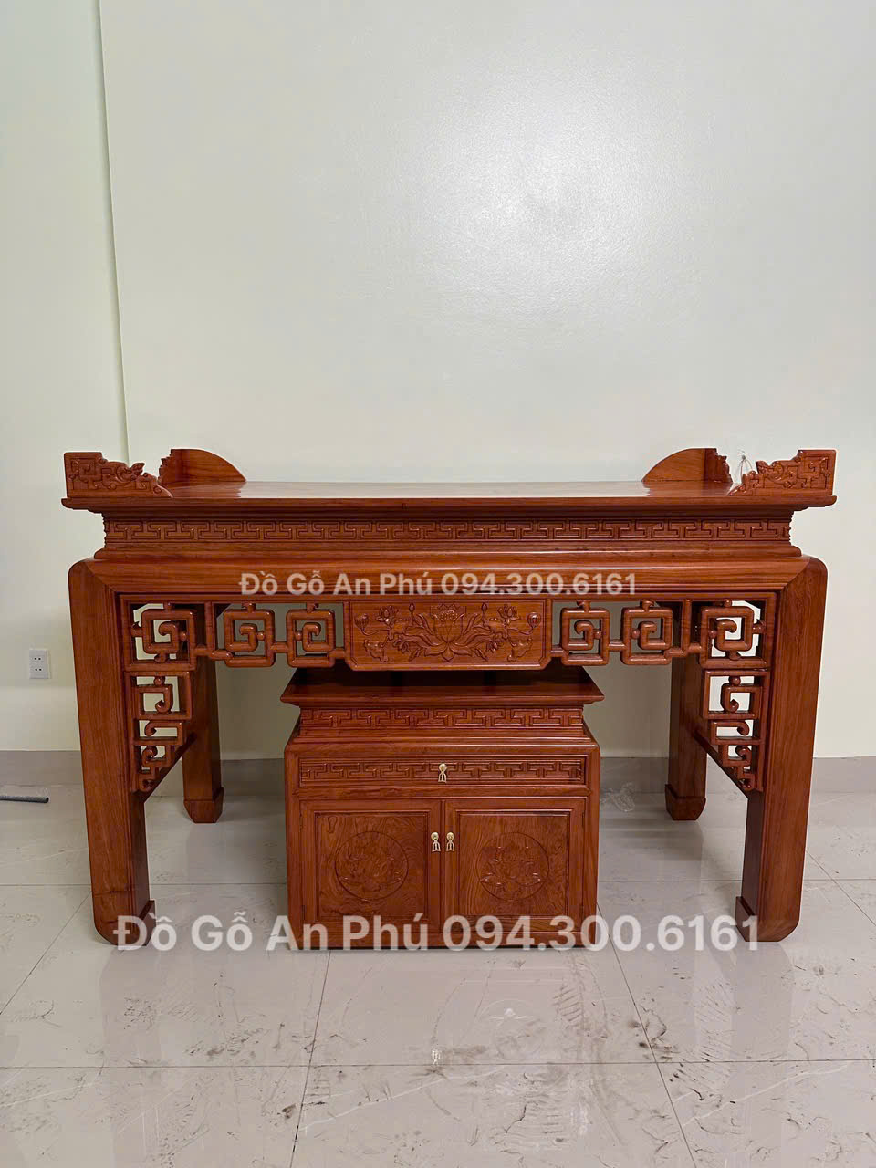 Án Gian Thờ Mẫu Sen Lọng Thủng chân 12 Gỗ Hương Đá