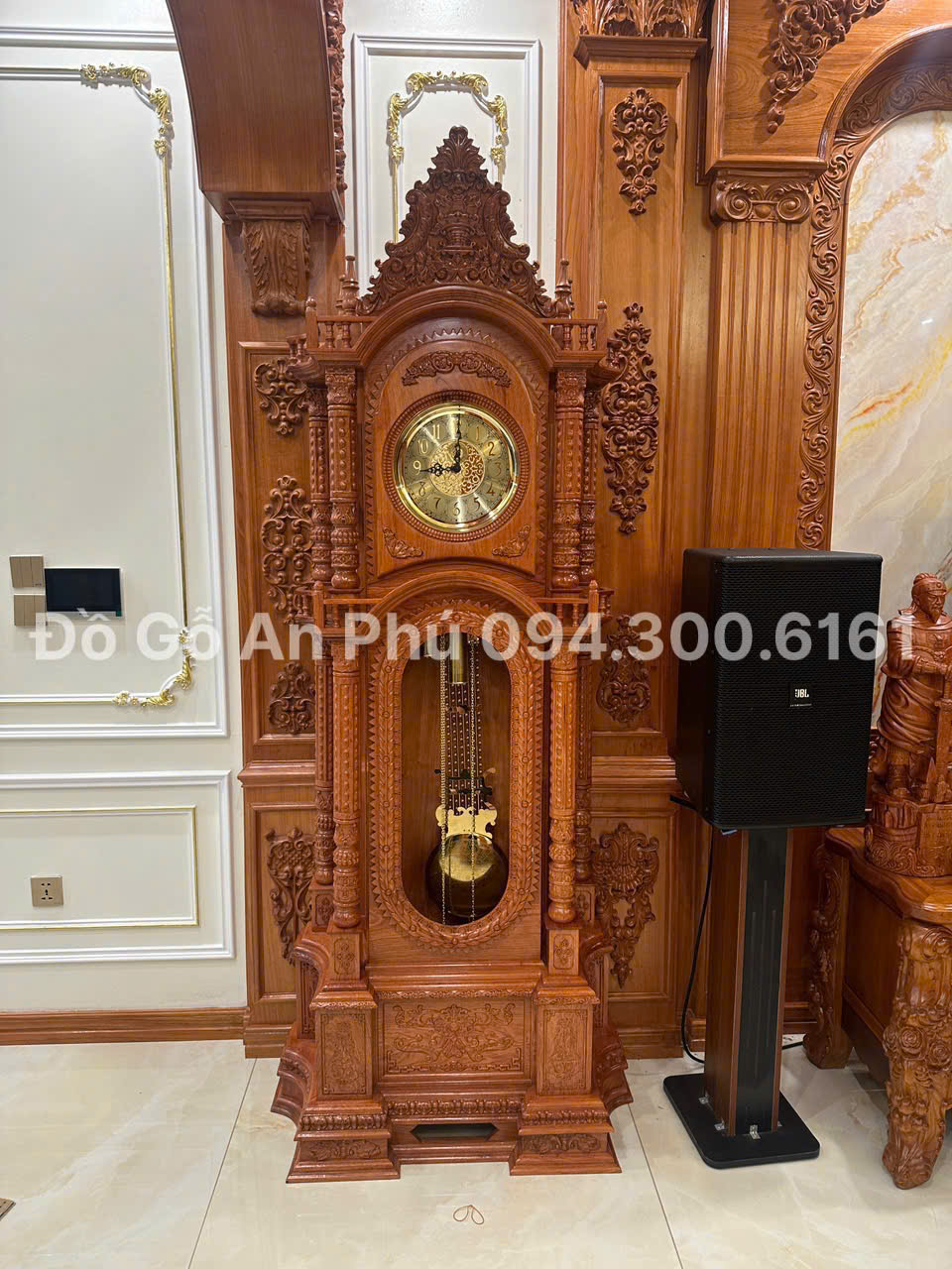 Đồng Hồ Cây Tứ Trụ Gỗ Hương Đá