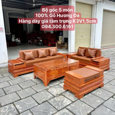 Sofa Mẫu Chân Pháo kê góc Gỗ Hương Đá