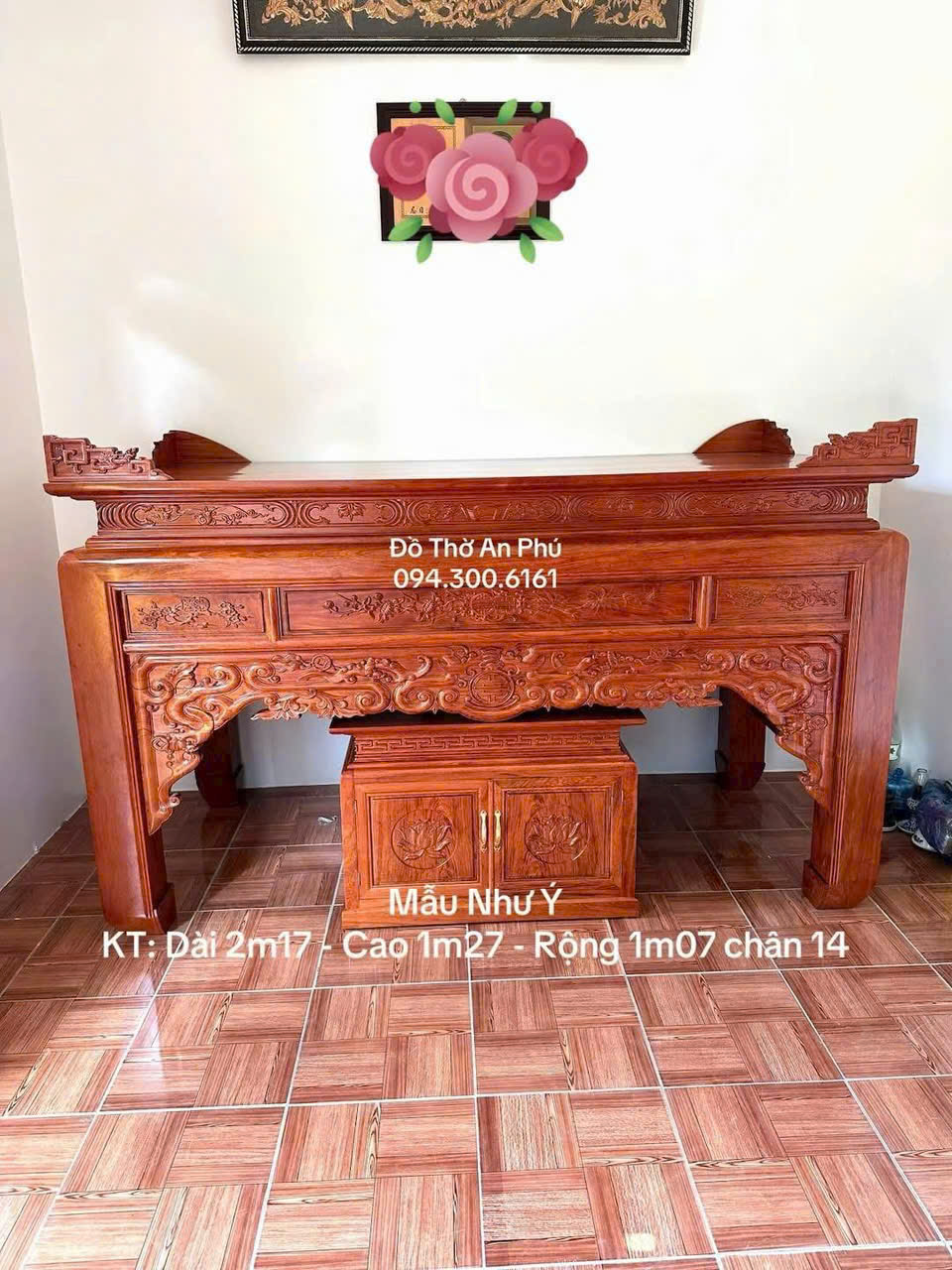 Án Gian Thờ Mẫu Như Ý chân 14 Gỗ Hương Đá