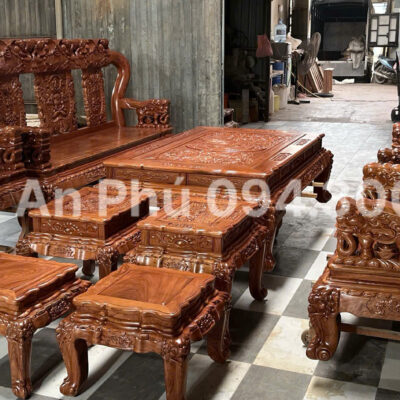 Minh Quốc Voi Cột 14 Gỗ Hương Đá 10 món ( HÀNG ĐỤC TAY )