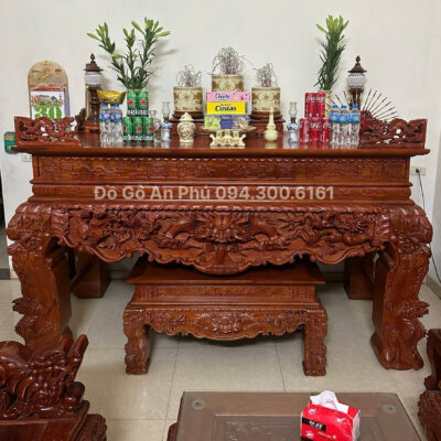 Sập thờ tứ linh gỗ hương đá chân 24